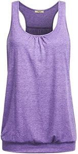 Miusey Women's Workout Tops,Youth Sport Tanks Cool Running Training Pleated Racerback Tshirts Casual Slim Fit Breathable Muscle Clothing Easy Go Out Parkour(Small, Light Purple)