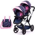 Bayer - Twin Dolls Pram Xeo Dark Blue Pink Fairy - Baby Stroller Carriage for Dolls with Bag, Adjustable Handle - Dolls Up to 18” - Age 3+ - 26716AA