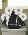 Sailboat Decorative Toilet Paper Holder, Metal Funny Toilet Paper Storage for Extra 8 Rolls, Matte Black Freestanding Bathroom Hardware Accessories