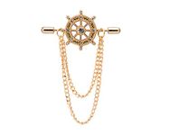 Knighthood Men's Gold Alloy Crystal Ship's Steering Wheel with Chain Lapel Pin