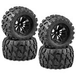 Acekeeps RC MT Tires Mounted 12mm Hex Wheels OD 125mm for 1/10 Traxxas Stampede Hoss HPI Volcano HSP RC Car, 4-Pack Black