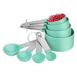 8 Piece Measuring Cups and Spoon Set - Plastic Measuring Cup and Spoon with Stainless Steel Handle, Measuring Tool for Liquids and Solids (Teal)