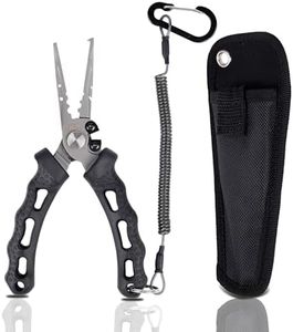 YUMEOWL Fishing Pliers - Multifunctional Rust-Proof Tool for Hook Removal, Line Cutting, and Split Rings - Compact with Lost Rope,Sheath - Gift for Fishing Enthusiasts, Black 7.1" 6.2 oz
