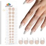 EBANKU Semi Cured Gel Nail Strips, 24PCS Gel Nail Stickers Long Lasting Gel Nail Strips- Easy to Apply & Remove for Salon-Quality Pedicure| French White Nude