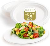 brheez Disposable Oval Paper Dinner Plates (25 Count) More Heavy Duty Than Paper Plates (7.5"x10") Natural, Compostable Disposable Platters, Large Oval Paper Plates - Heavy Duty