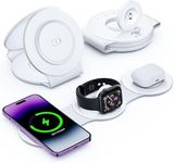 Wayona 3 in 1 Charging Station for Apple Multiple Devices, Foldable Travel Wireless Charger 23W for iPhone 15 14 13 Pro Max Plus &Apple Watch Series/Airpods with C to C Braided Cable (White)