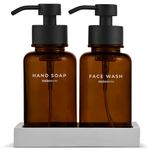 MaisoNovo Glass Foaming Soap Dispenser | 400 ml Amber Glass Black Pumps x 2 with Tray