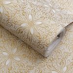 Self Adhesive Vintage Gold Floral Contact Paper Shelf Liner Dresser Drawers Cabinet Sticker 17.7 x 196 Inches