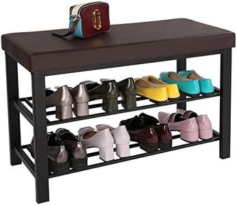 SONGMICS Shoe Bench, 3-Tier Shoe Rack for Entryway, Storage Organizer with Foam Padded Seat, Faux Leather, Metal Frame, for Living Room, Hallway, 12.2 x 31.9 x 19.3 Inches, Brown ULBS58Z