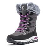 HOBIBEAR Boys Girls Winter Snow Boots Waterproof Insulated Faux Fur Lined Mid-Calf Booties Grey