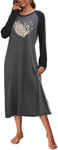 Ekouaer Camicia da Notte Donna Lunga Invernale Manica Lunga Girocollo Stampato Camicia da Notte Lunga Morbida e Leggera, Grigio Scuro, XXL