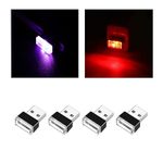 Ziciner 4 PCS USB LED Car Interior Atmosphere Lamp, Portable Mini LED Night Light, Plug-in USB Interface Trunk Ambient Lighting Kit, Universal Interior Accessories (Red+Purple)