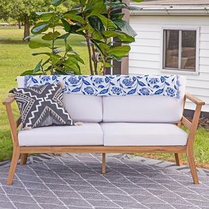 Sunnydaze Acacia Outdoor Loveseat for Patio - Bodie Patio Loveseat Sofa - 2-Seater Outdoor Sofa for Balcony - Porch Couch with Cushions