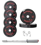 Strongway® Olympic 50KG 70KG 100KG Bumper Weight Plates Sets with 6FT 7FT Barbell - 2 Inch (2") / 50mm Hole - Rubber Coated Cast Iron Weight Lifting Bar (100KG SET + 7FT BAR)