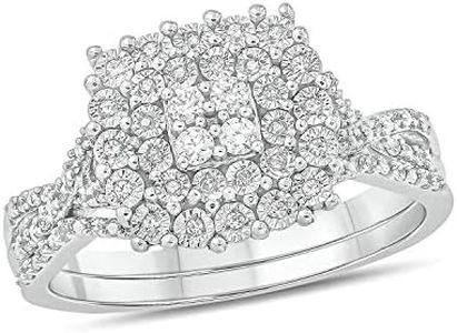 Cali Trove 925 Sterling Silver 1/4ct Round White Natural Diamond Cluster Halo Wedding Bridal Ring Set