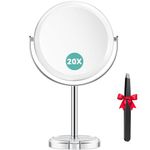 Auxmir 20X Magnifying Vanity Mirror with Tweezers, 6.8'' Double Sided 20X/1X Magnifying Makeup Mirror with Stand, 360° Rotation Bathroom Vanity Mirror for Shaving, Dressing Table, Desktop, Bedroom