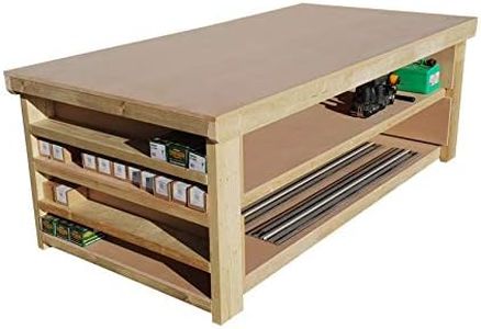 Wooden MDF Top Workbench With Two Shelves And Extra Side Shelving 4ft to 8ft Length - 4ft Depth - Work Table - Garage Table - Fabric Cutting Table … (4ft)