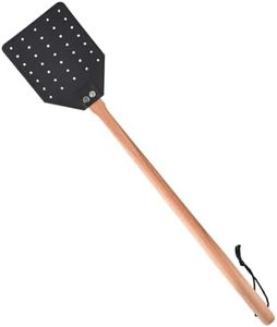 1 Pcs Leather Fly Swatter with Wood Handle, Durable Heavy Duty Fly Insects Catcher for Indoor Outdoor, Wooden Design Fly Killer Pest Control Bug Swatter Manual for Spiders, Flies, Bees, Mosquitoes