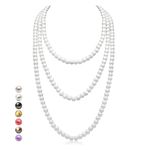 HALUKAKAH 1920s Long Pearl Necklace for Women - Exquisite Natural Cultured Pearls - Luxurious 8mm Strand with Timeless Elegance - Pure White Length 150cm - Perfect for Special Occasions