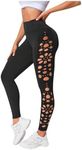 MakeMeChic Women's Cut Out Leggings Sexy Lace Up Criss Cross Skinny Pants Black F Medium