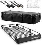 ARKSEN 2-in-1 Foldable Fairing Roof Rack Cargo Basket with Waterproof Bag, Net & Straps