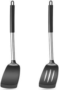 Avesteir 2 Piezas Espatula Silicona, Espátulas de Cocina Antiadherente Resistente al Calor 35cm, Espátulas de Silicona con Núcleo Acero Inoxidable, Utensilios de Cocina para Hornear Tortitas (Negro)