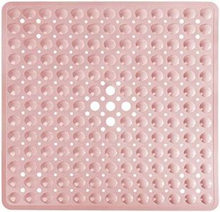 Yimobra Shower Bathtub Mat Non Slip, 21x21 Inch, Soft Square Bath Mat for Tub with Suction Cups and Drain Holes, Stall Floor Mats for Bathroom, Machine Washable, Bathroom Accessories, Pink