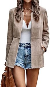 CCTOO Women's Coat Casual Open Front Blazer Long Sleeve Stand Collar Solid Trench Business Work Office Jacket Outwear Khaki Large