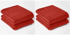 Dreamscene Large Warm Polar Fleece Throw Over Soft Luxury Sofa Bed Blanket, Plain Red - 120 x 150 cm (Pack of 2)