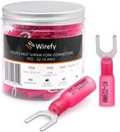 Wirefy 150 PCS Heat Shrink Fork Connectors #10 - a Resistant Fork Terminals - Spade Fork Wire Connectors - Red 22-16 Gauge