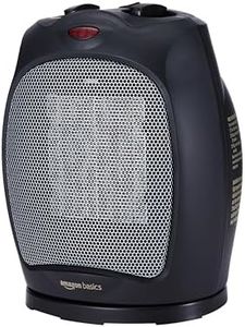 Amazon Basics Oscillating Ceramic Space Heater, Portable Heater for Indoor Use, for Office and Home, With Overheat and Tip-Over Protection, Thermostat, 1500W, Black, 7.52"D x 6.34"W x 9.45"H