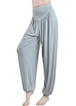 Nuofengkudu Women's High Waist Baggy Hippy Yoga Harem Pants Stretch Gym Fitness Sports Trousers Lounge Wear Grey Size 2XL