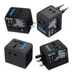 OREI Universal Travel Adapter with 2 USB Ports, 3 in 1 Universal Charger, International Travel Adapter for Cell Phones, Tablets, Camera, for Travelers to US, Europe, UK & More - 4 Pack