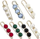 Pearl Brooch Buttons Pearl Scarf Brooch Sweater Shawl Waist Pants Extender Safety Pins Clip Double Rhinestones Collar Brooches Dress Skirt Perfect for Decoration and Design Pack of 12, Multi