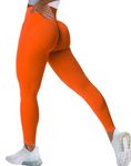 Qmttoae High Waisted Gym Leggings Women Contour 2.0 Seamless Leggings Scrunch Butt Lifting Workout Leggings Booty Yoga Pants (Orange,L)