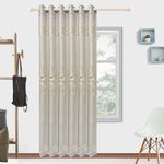 European Beige Double Layer Blackout Curtain for Bedroom Living Room Grommet Top Elegant Floral Beaded Embroidery Sheer Voile Plus Thick Shading Thermal Insulated Cloth Curtains 1PC W50 L84 inch