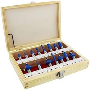 ABN 1/2in Shank Tungsten Carbide Router Bits for Woodworking - Wood Router Bit Set 15p Straight, Dovetail, Chamfer, Ogee