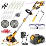 WeeLun Cordless Grass Strimmer & Edger 21V with 4Ah Battery and Charger 700W Garden Strimmer Electric with 5 Types Blades Adjustable Telescopic Handle For Garden Brush Cutter Clearing Weeds