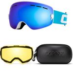 COPOZZ Kids Ski Goggles Set, Snowboard Goggles and Yellow Lens, UV400 OTG Anti-Fog Snow Goggles for Toddler Age 2-12