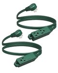 DEWENWILS Flat Extension Cord 3 Prong, 3 Foot Short Extension Cord, 16 AWG Flat Plug & 3 Outlets Grounded, 13A 1625W 125VAC, ETL Listed, 2-Pack, Green