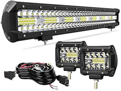 20" LED Light Bar T-Former Triple Row 420W Flood Spot Combo Beam Off Road Lights 2pc 4inch 60W Spot Driving Fog Lights with Rocker Switch Harness Wiring for Trucks ATV UTV Jeep Boat Pickup