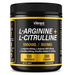 L-Arginine + L-Citrulline Malate Powder - Nitric Oxide Supplement, 1500mg L-Arginine, Arginine AKG, L-Citrulline, Citrulline Malate 2:1, Workout & Performance, by Vibrant Naturals - 133 Servings…