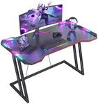 CubiCubi Gaming Desk with LED Lights, 120 x 60cm RGB Computer Desk Z Shape, Gaming Table for Home Office, Black