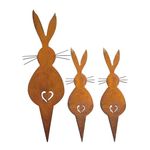 Baluue 3pcs Rabbit Garden Stake Metal Easter Bunny Garden Silhouette Rusty Animal Stake Yard Art Decoration for Spring Outdoor Lawn