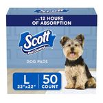 Scott Pet Guard Dog Pads - Dog Training Pee Pads for Puppies, Medium & Large Dogs - Up to 12 Hour Absorbent Odor Control - Easily Disposable Dog Pee Pads - Size Large - 22" x 22" - 50 Pack