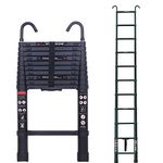 3.2m Extension Ladder with Hook More Stable Attic Ladder Telescoping Ladder Aluminum Lightweight Portable Loft Ladder, EN131 Certificate 150kg Load Capacity with Non-Slip Rubber Feet 10.5ft