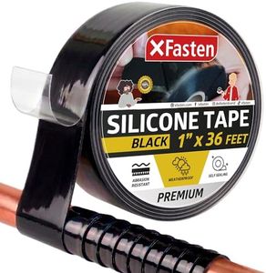 XFasten Self Fusing Silicone Tape for Plumbing Black 1" X 36-Foot Non-Adhesive Leak Seal Tape Waterproof, Silicone Grip Tape, Rubber Tape Thick for Pipe, Hose Repair Tape, Stop Leak Tape