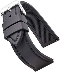 Smooth & Sporty Silicone Stitched Watch Band with Quick Release Spring Bars- Black/White, Black/Red, Black/Blue, Black/Yellow, Black/Orange in Sizes 18mm, 20mm, 22mm & 24mm (22MM, Black-Black)