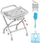 UGarden Height Adjustable Folding Shower Chair Seat, Stainless Steel Shower Chair for Inside Shower w/Crossbar, 400LB Portable Travel Shower Stool, Safety Anti-slip Bath Chair for Seniors, Adults,Gray