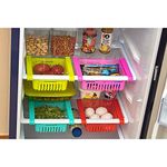 Unlock 4 Pcs Expandable Adjustable Fridge Storage Basket Under Shelf Fridge Organiser Rack Space Saver Refrigerator Sliding Drawers - Unbreakable, Random Colours (Multicolor)